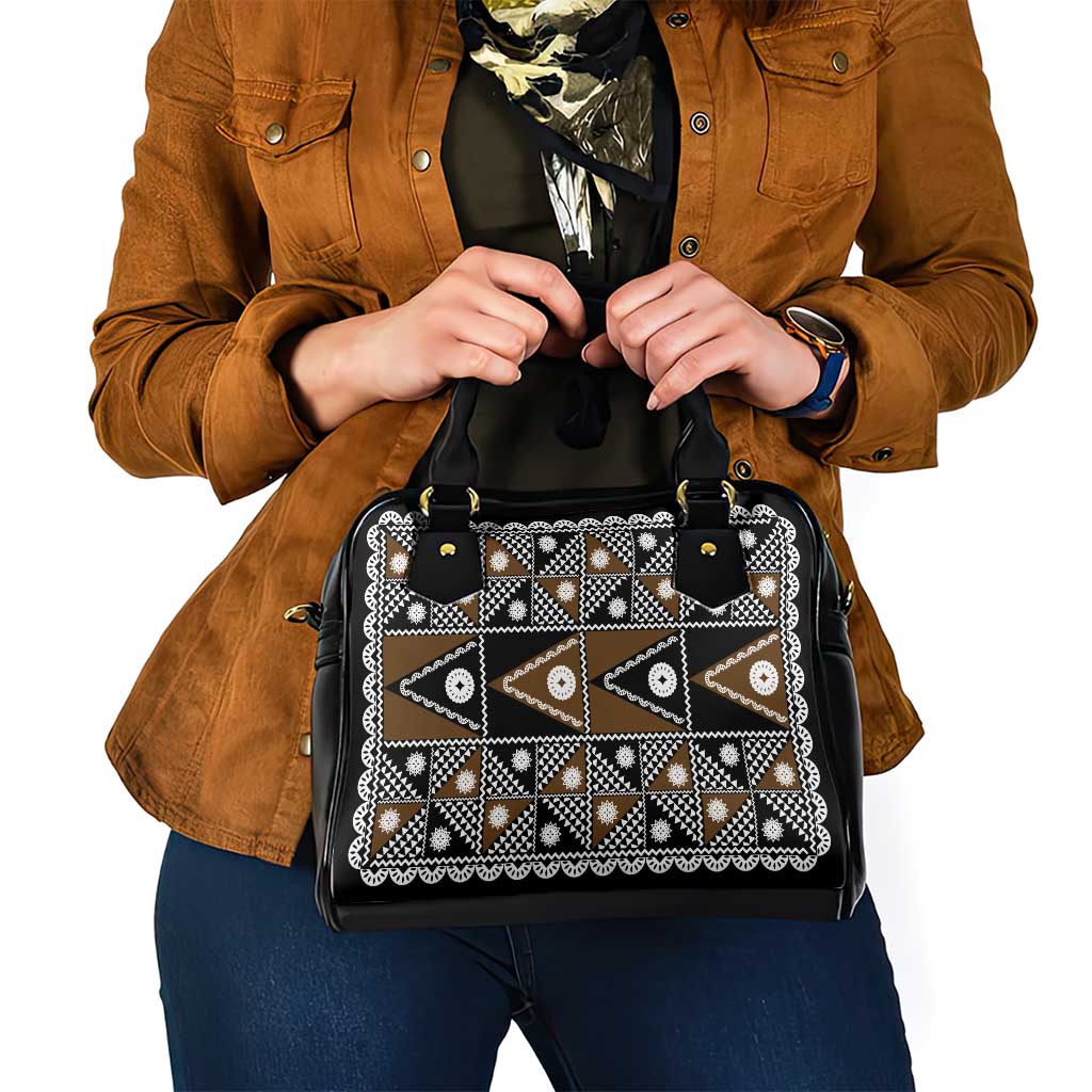 Fiji Brown Masi Pattern Shoulder Handbag Fijian Tapa