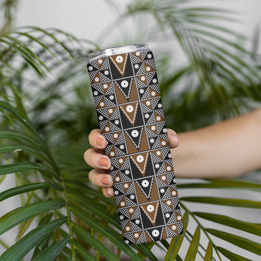 Fiji Brown Masi Pattern Skinny Tumbler Fijian Tapa
