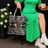 Fiji Brown Masi Pattern Tote Bag Fijian Tapa