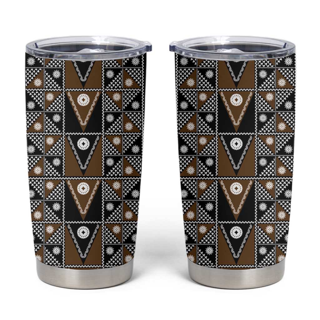 Fiji Brown Masi Pattern Tumbler Cup Fijian Tapa