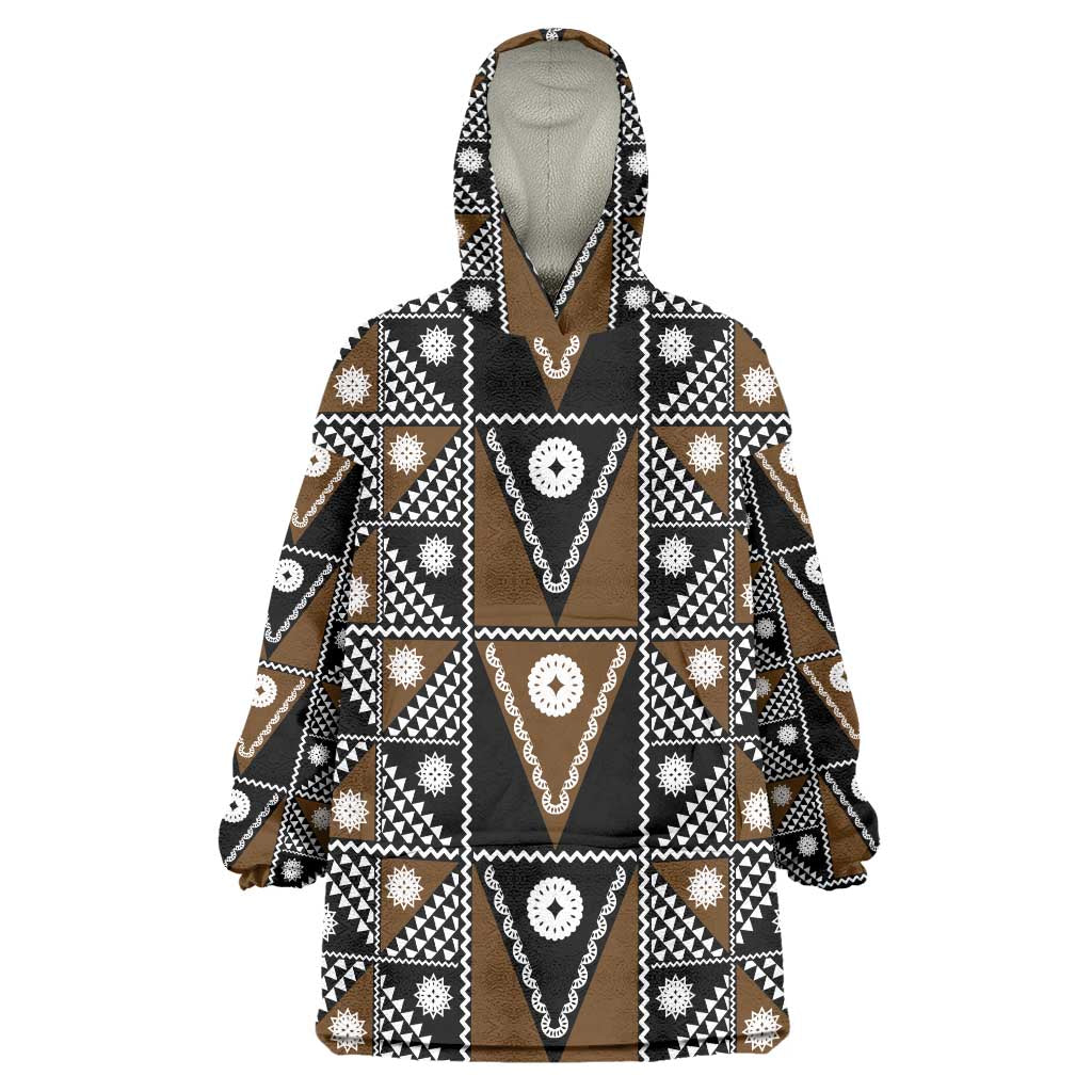 Fiji Brown Masi Pattern Wearable Blanket Hoodie Fijian Tapa