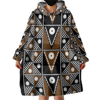 Fiji Brown Masi Pattern Wearable Blanket Hoodie Fijian Tapa