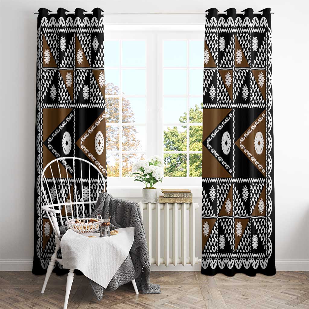 Fiji Brown Masi Pattern Window Curtain Fijian Tapa