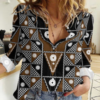 Fiji Brown Masi Pattern Women Casual Shirt Fijian Tapa LT01 Female Brown - Polynesian Pride