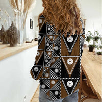 Fiji Brown Masi Pattern Women Casual Shirt Fijian Tapa LT01 - Polynesian Pride