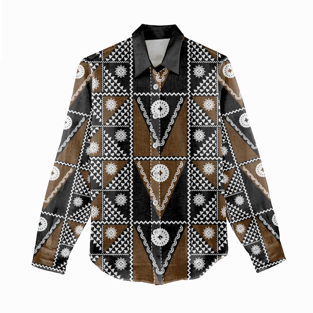 Fiji Brown Masi Pattern Women Casual Shirt Fijian Tapa LT01 - Polynesian Pride