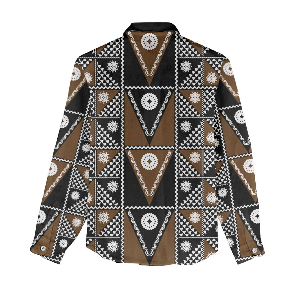 Fiji Brown Masi Pattern Women Casual Shirt Fijian Tapa LT01 - Polynesian Pride