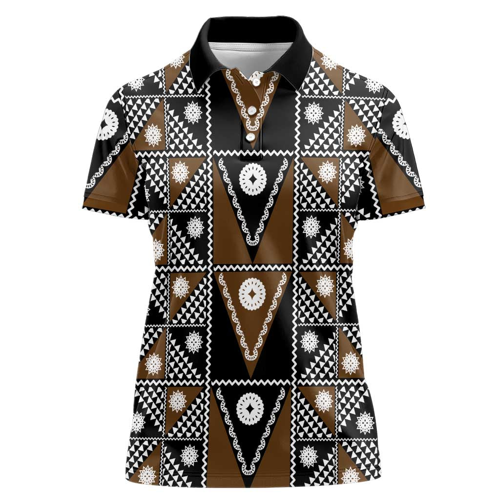 Fiji Brown Masi Pattern Women Polo Shirt Fijian Tapa LT01 Female Brown - Polynesian Pride