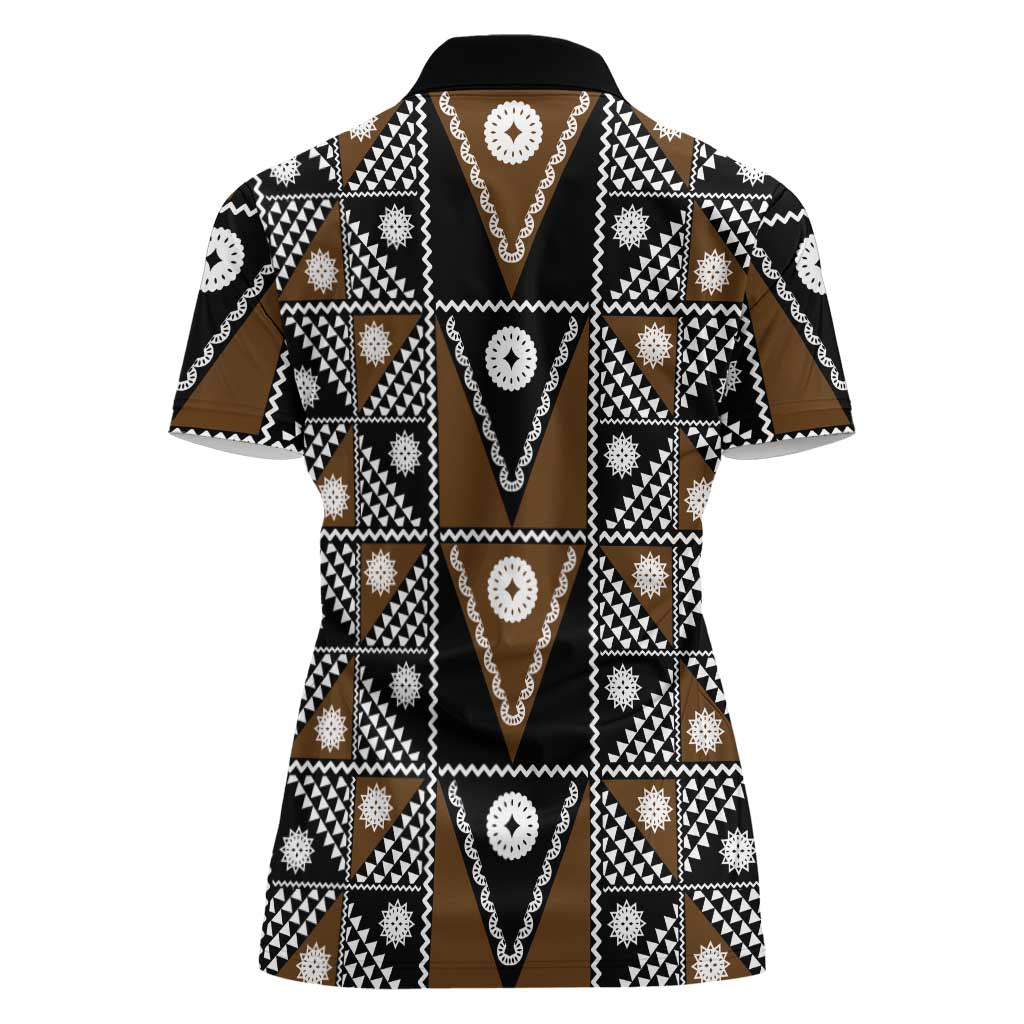 Fiji Brown Masi Pattern Women Polo Shirt Fijian Tapa LT01 - Polynesian Pride