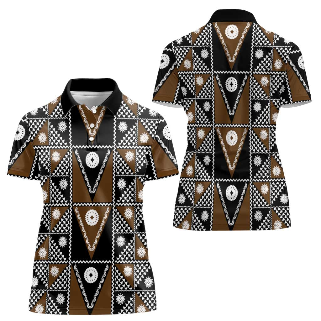 Fiji Brown Masi Pattern Women Polo Shirt Fijian Tapa LT01 - Polynesian Pride