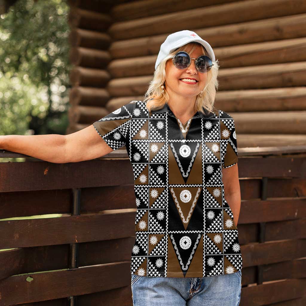 Fiji Brown Masi Pattern Women Polo Shirt Fijian Tapa LT01 - Polynesian Pride