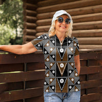 Fiji Brown Masi Pattern Women Polo Shirt Fijian Tapa LT01 - Polynesian Pride