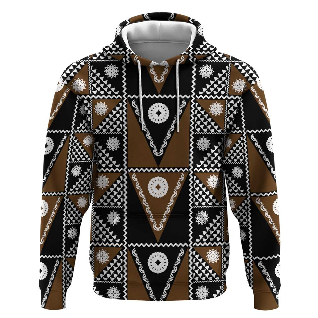 Fiji Brown Masi Pattern Zip Hoodie Fijian Tapa
