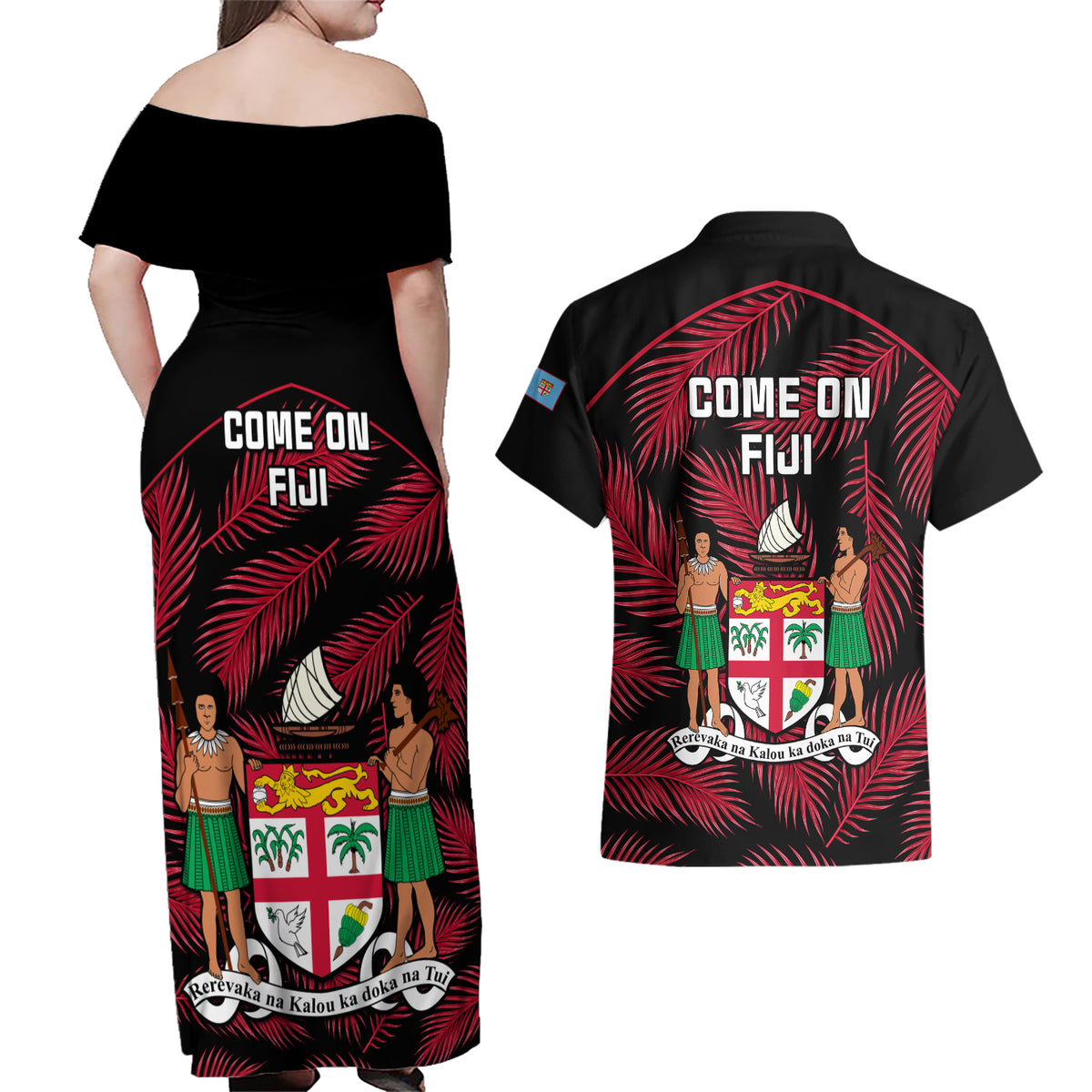 fiji-rugby-couples-matching-off-shoulder-maxi-dress-and-hawaiian-shirt-flying-fijians-red-palm-tree-version