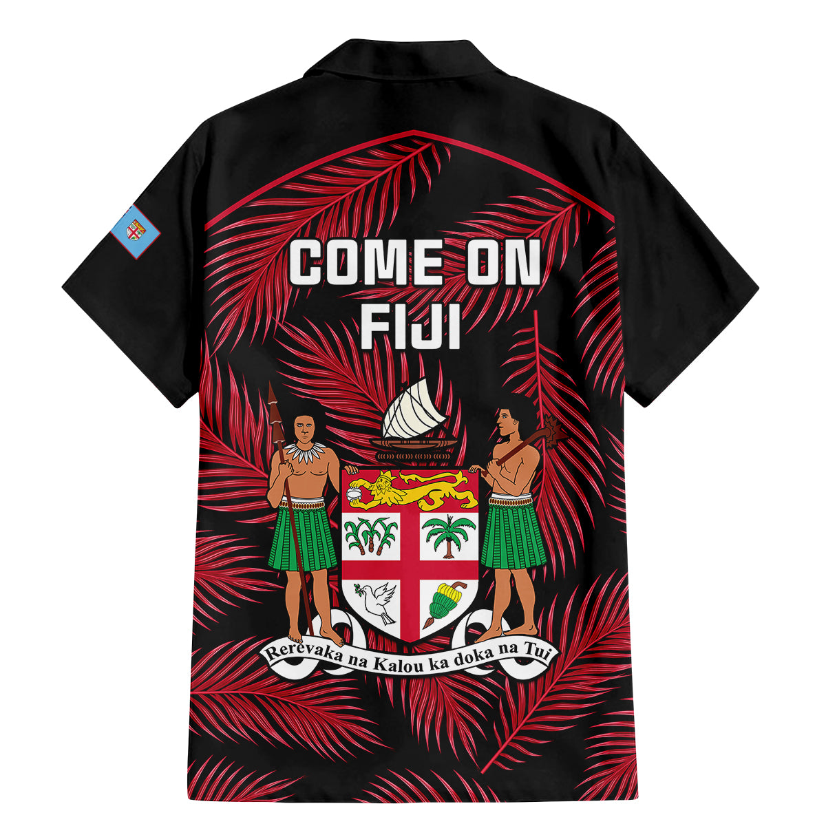 fiji-rugby-family-matching-mermaid-dress-and-hawaiian-shirt-flying-fijians-red-palm-tree-version