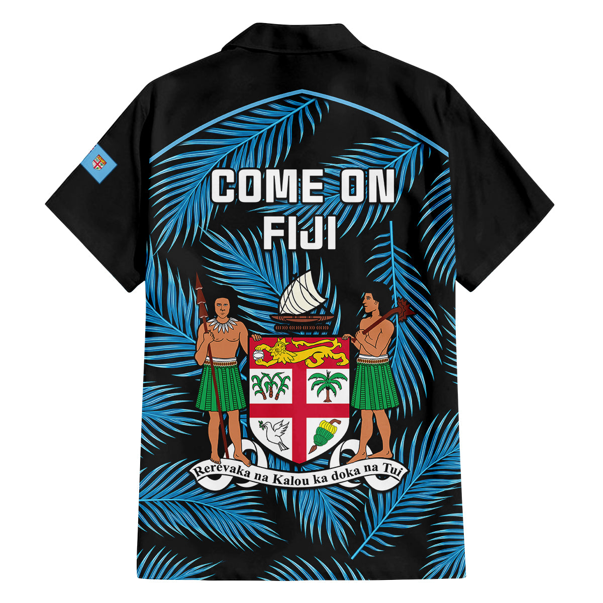fiji-rugby-family-matching-off-shoulder-long-sleeve-dress-and-hawaiian-shirt-flying-fijians-blue-palm-tree-version