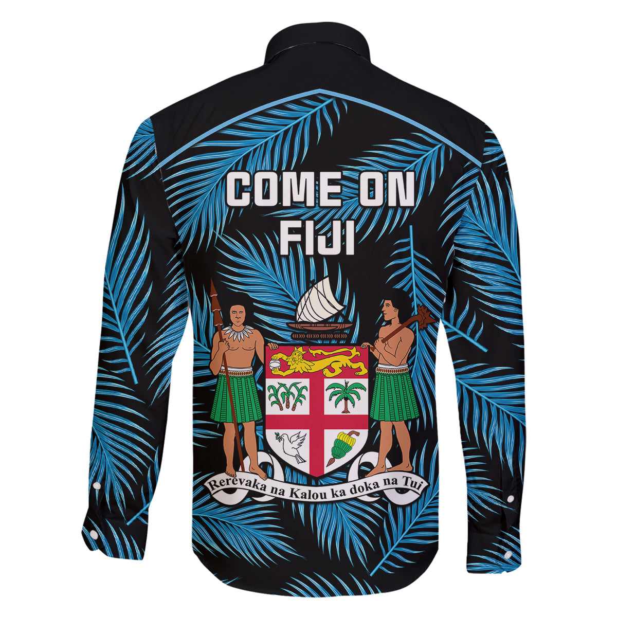fiji-rugby-family-matching-off-shoulder-long-sleeve-dress-and-hawaiian-shirt-flying-fijians-blue-palm-tree-version