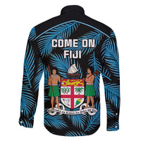 Fiji Rugby Family Matching Puletasi Dress and Hawaiian Shirt Flying Fijians Blue Palm Tree Version LT01 - Polynesian Pride