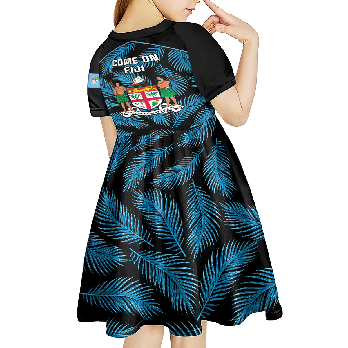 fiji-rugby-kid-short-sleeve-dress-flying-fijians-blue-palm-tree-version