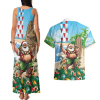 Hawaii Christmas Santa Claus Couples Matching Tank Maxi Dress and Hawaiian Shirt Mele Kalikimaka Tropical Beach