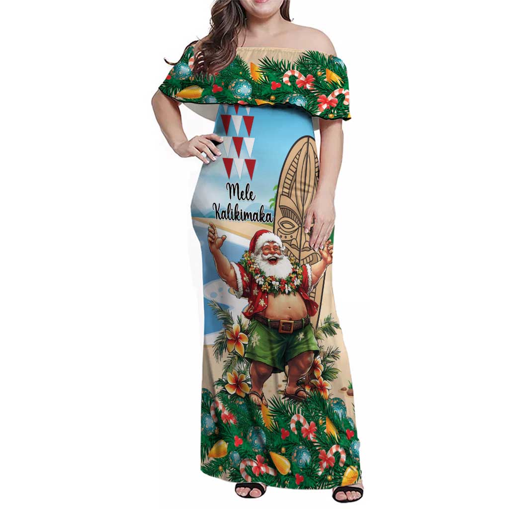 Hawaii Christmas Santa Claus Family Matching Off Shoulder Maxi Dress and Hawaiian Shirt Mele Kalikimaka Tropical Beach