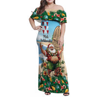 Hawaii Christmas Santa Claus Family Matching Off Shoulder Maxi Dress and Hawaiian Shirt Mele Kalikimaka Tropical Beach