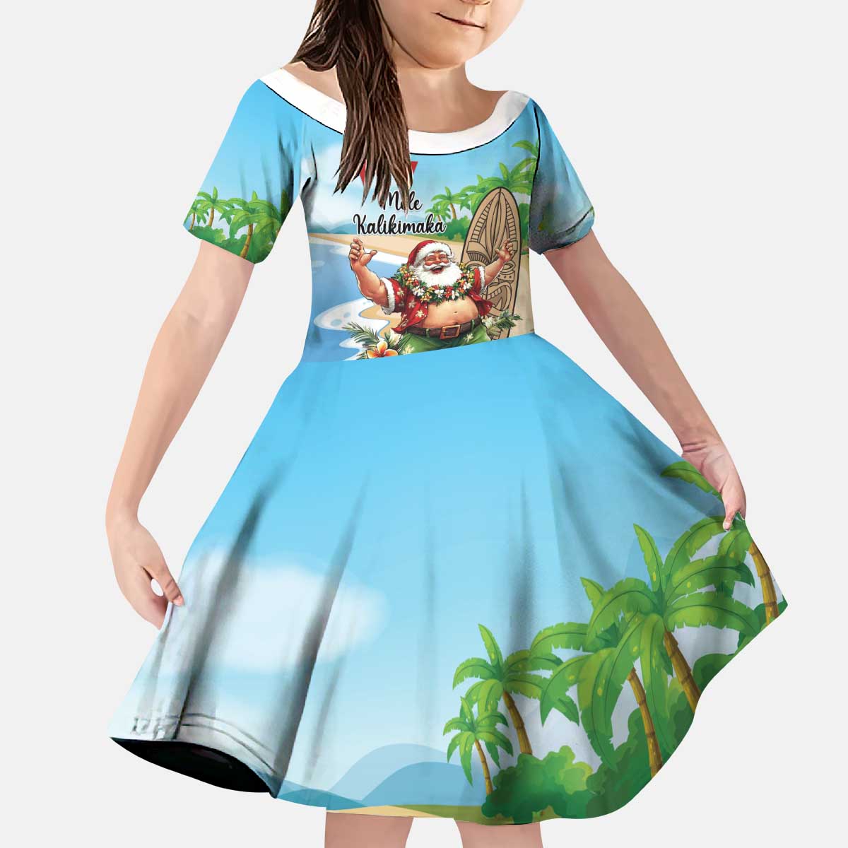 Hawaii Christmas Santa Claus Kid Short Sleeve Dress Mele Kalikimaka Tropical Beach