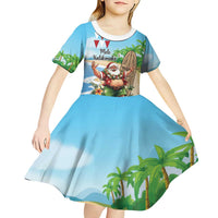 Hawaii Christmas Santa Claus Kid Short Sleeve Dress Mele Kalikimaka Tropical Beach