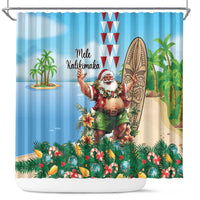 Hawaii Christmas Santa Claus Shower Curtain Mele Kalikimaka Tropical Beach