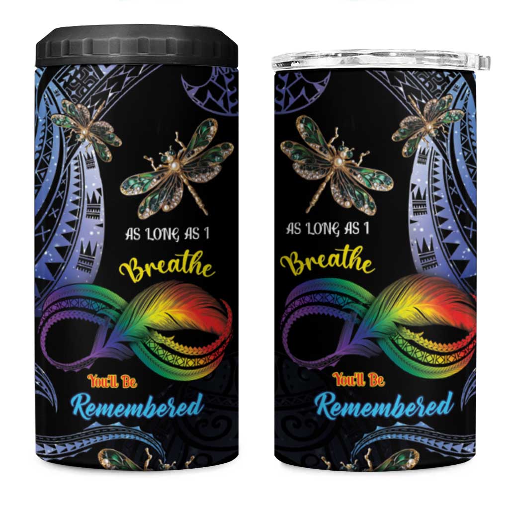 Personalised Polynesian Memorial 4 in 1 Can Cooler Tumbler As Long As I Breathe You'll Be Remembered