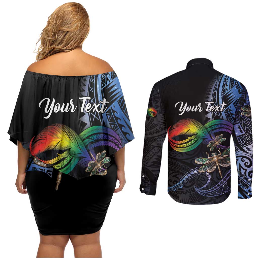Personalised Polynesian Memorial Couples Matching Off Shoulder Short Dress and Long Sleeve Button Shirt As Long As I Breathe You'll Be Remembered