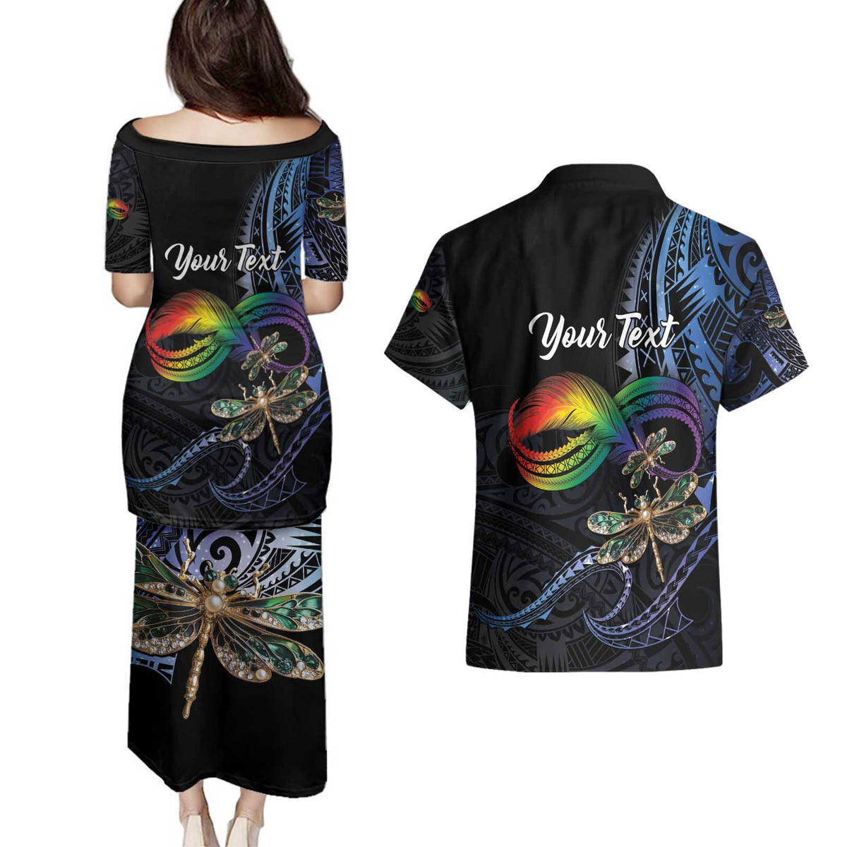 Personalised Polynesian Memorial Couples Matching Puletasi and Hawaiian Shirt As Long As I Breathe You'll Be Remembered