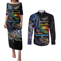 Personalised Polynesian Memorial Couples Matching Puletasi and Long Sleeve Button Shirt As Long As I Breathe You'll Be Remembered