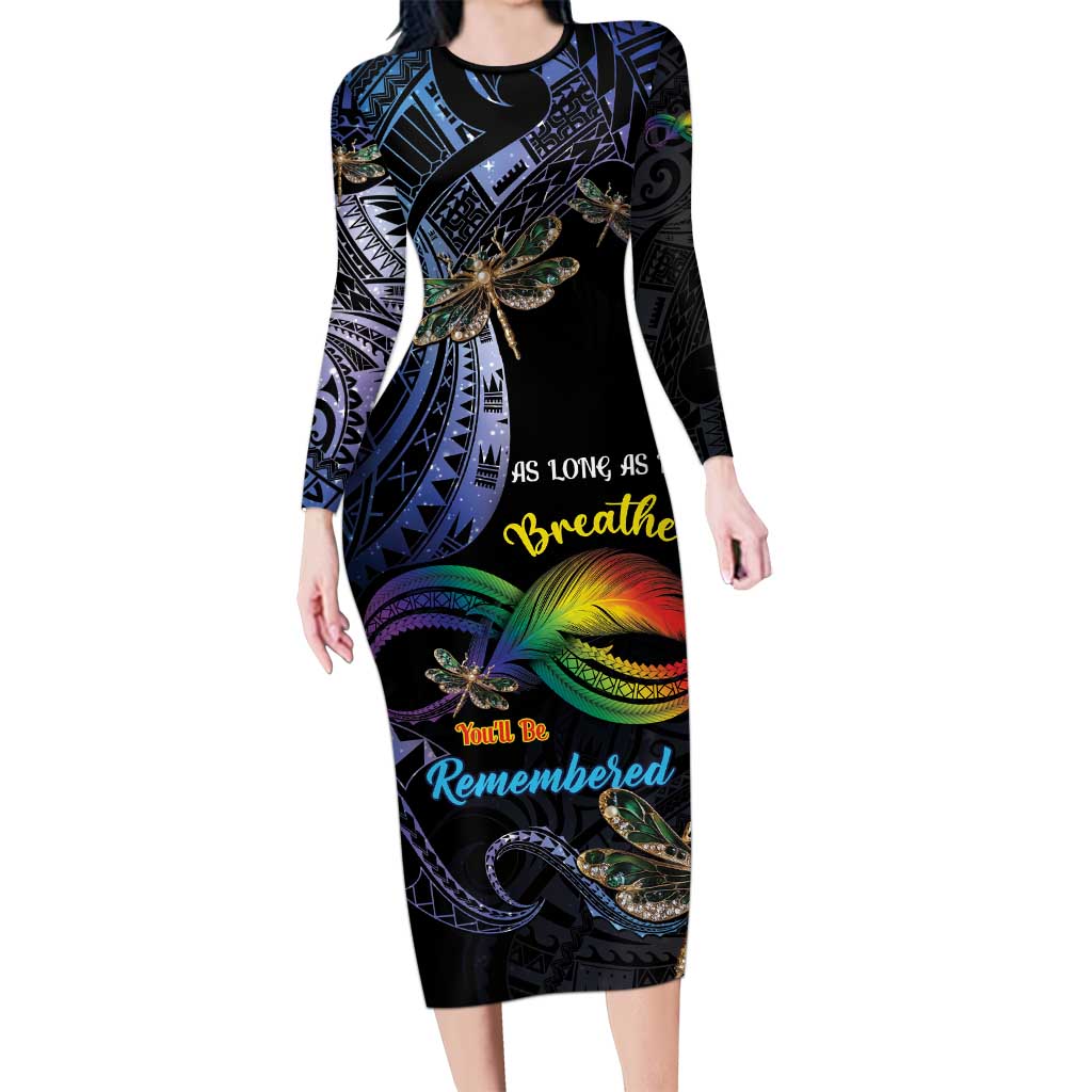 Personalised Polynesian Memorial Family Matching Long Sleeve Bodycon Dress and Hawaiian Shirt As Long As I Breathe You'll Be Remembered