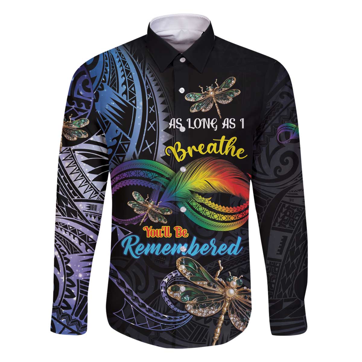 Personalised Polynesian Memorial Family Matching Off The Shoulder Long Sleeve Dress and Hawaiian Shirt As Long As I Breathe You'll Be Remembered