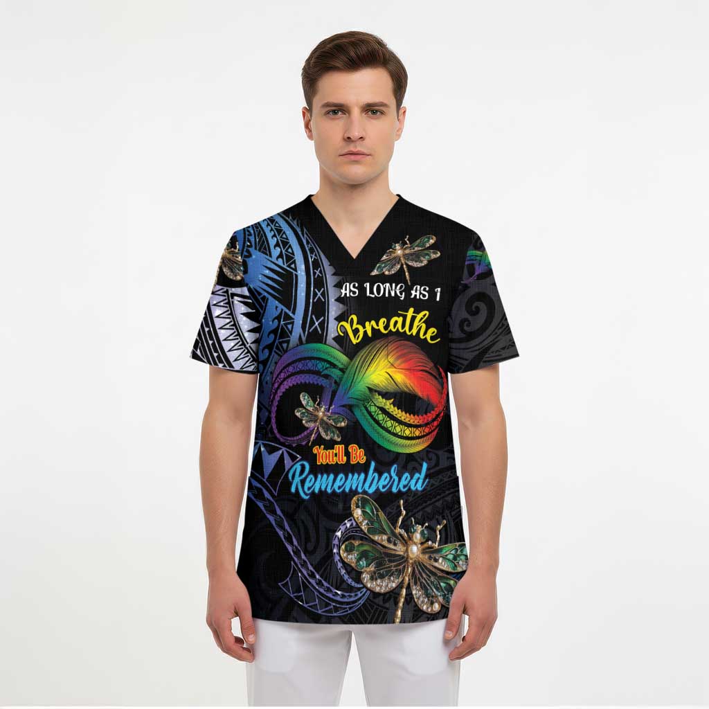 Personalised Polynesian Memorial Scrub Top As Long As I Breathe You'll Be Remembered - Polynesian Pride