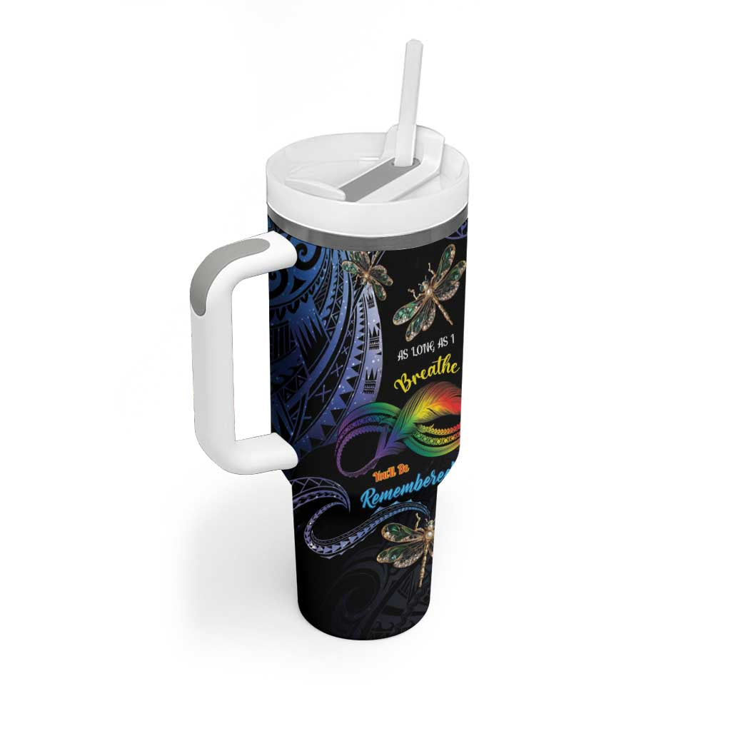 Personalised Polynesian Memorial Tumbler With Handle As Long As I Breathe You'll Be Remembered