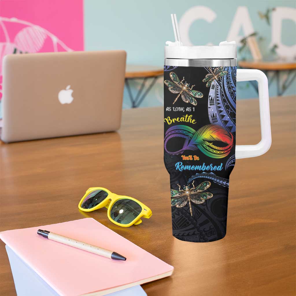 Personalised Polynesian Memorial Tumbler With Handle As Long As I Breathe You'll Be Remembered