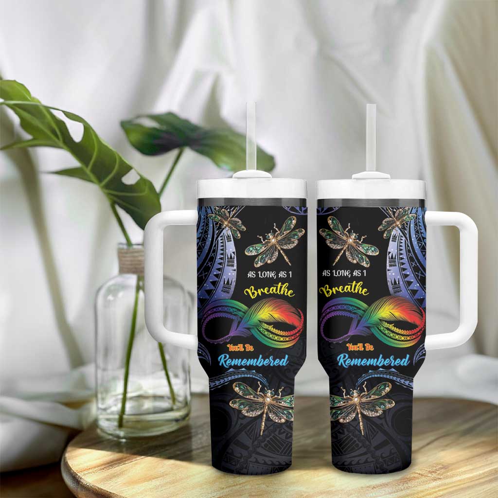 Personalised Polynesian Memorial Tumbler With Handle As Long As I Breathe You'll Be Remembered