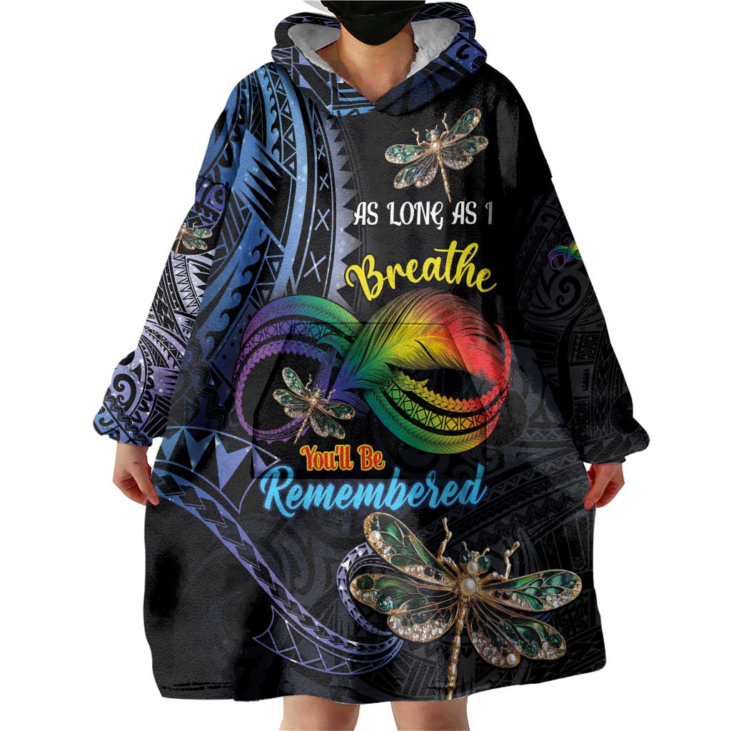 Personalised Polynesian Memorial Wearable Blanket Hoodie As Long As I Breathe You'll Be Remembered