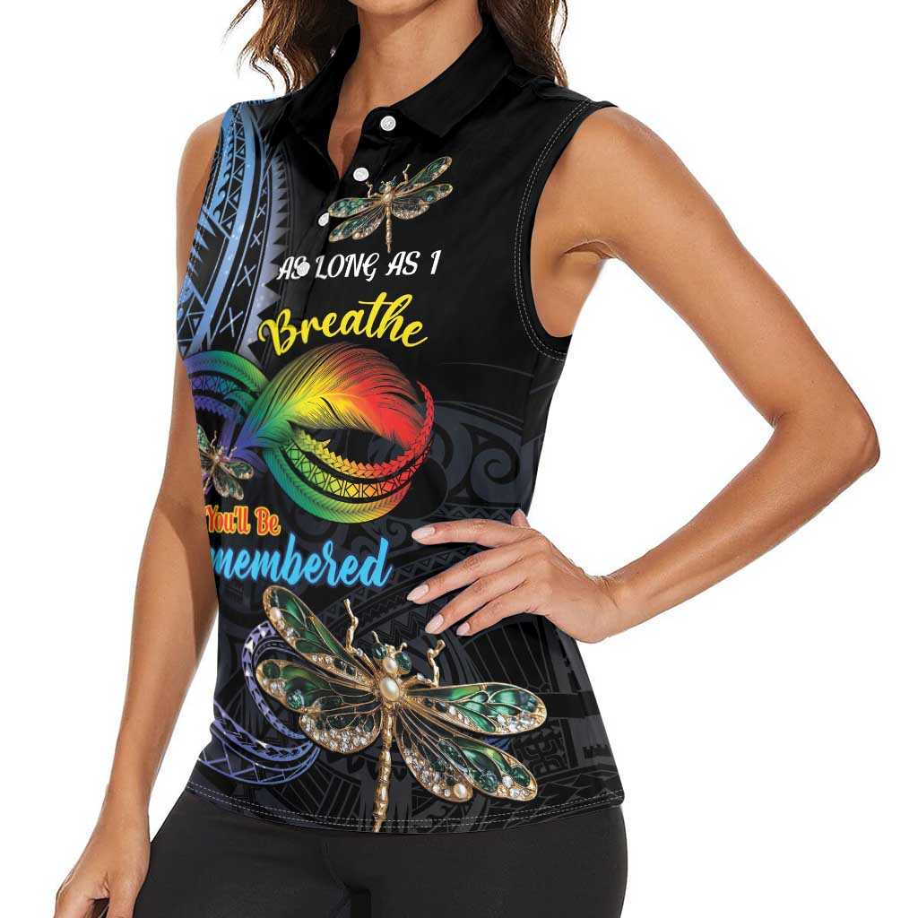 Personalised Polynesian Memorial Women Sleeveless Polo Shirt As Long As I Breathe You'll Be Remembered