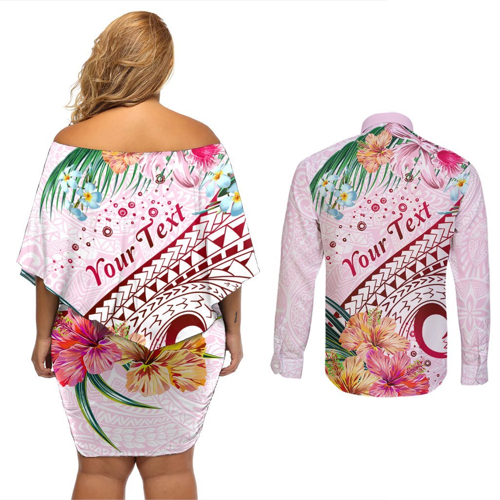 Pasifika Festival Couples Matching Off Shoulder Short Dress and Long Sleeve Button Shirt Tribal Pattern Tropical Style LT01 - Polynesian Pride