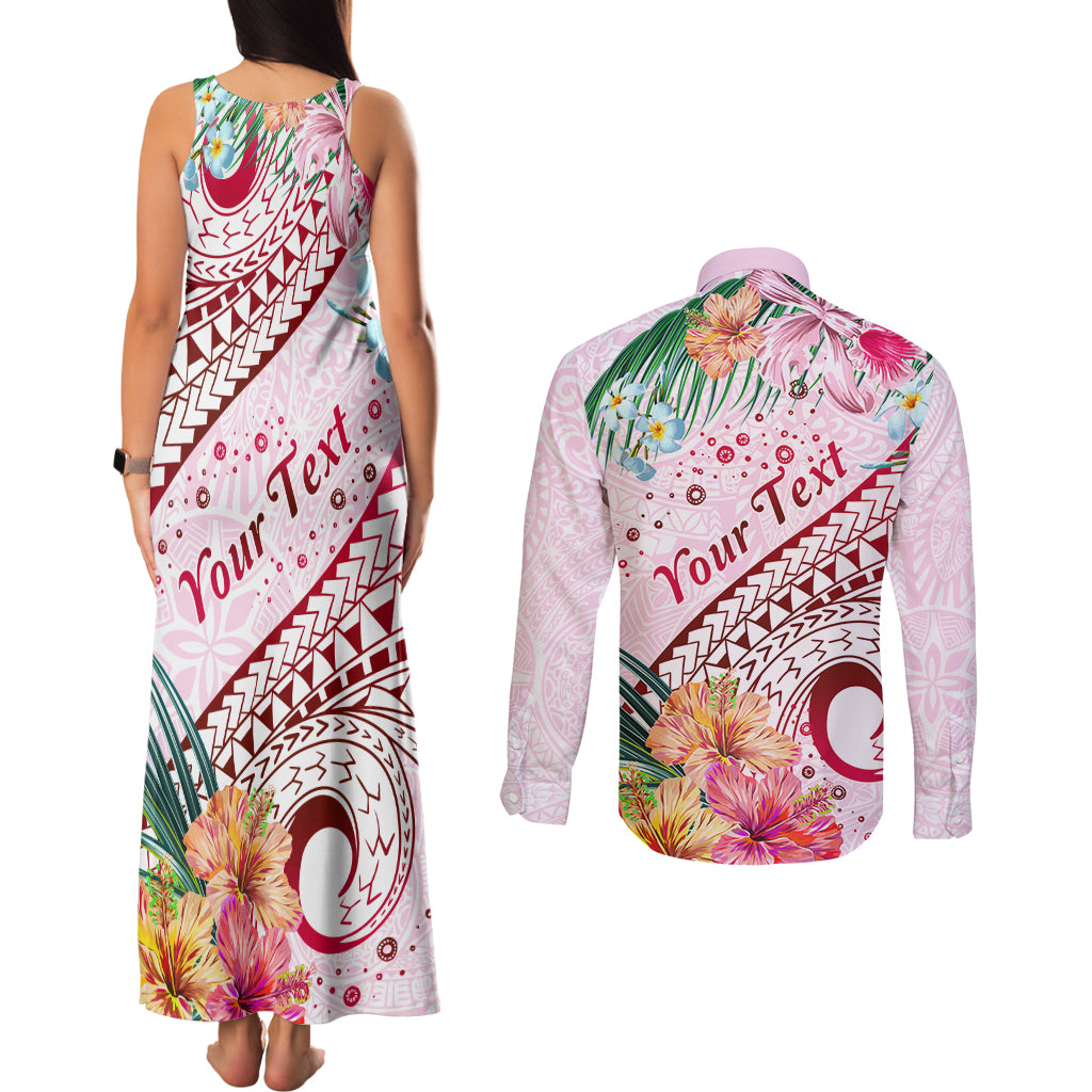 Pasifika Festival Couples Matching Tank Maxi Dress and Long Sleeve Button Shirt Tribal Pattern Tropical Style LT01 - Polynesian Pride