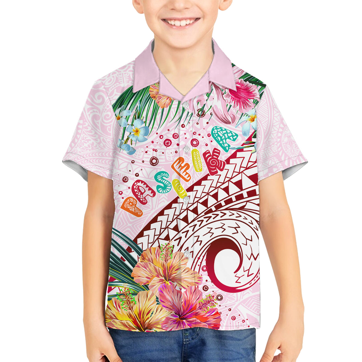 Pasifika Festival Family Matching Off Shoulder Maxi Dress and Hawaiian Shirt Tribal Pattern Tropical Style LT01 Son's Shirt Pink - Polynesian Pride
