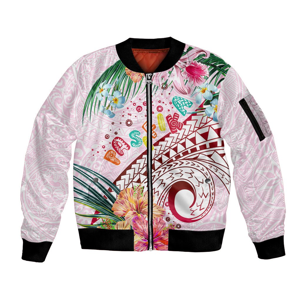 Pasifika Festival Sleeve Zip Bomber Jacket Tribal Pattern Tropical Style LT01 Unisex Pink - Polynesian Pride