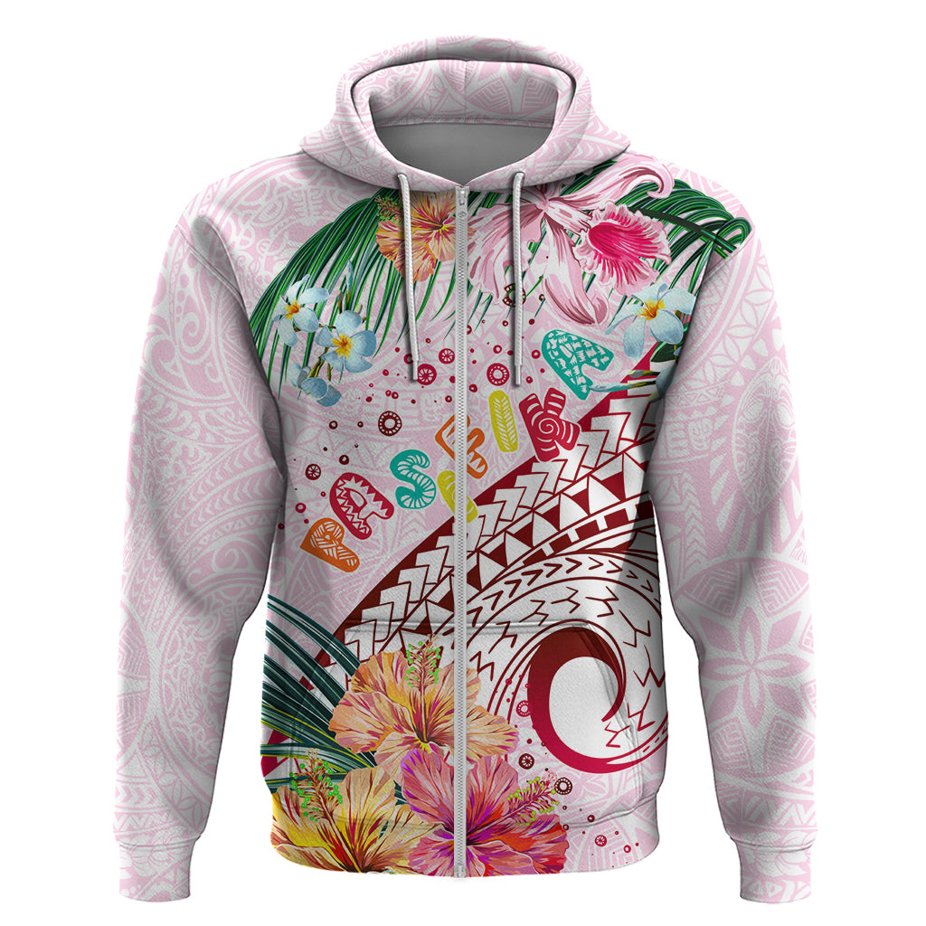 Pasifika Festival Zip Hoodie Tribal Pattern Tropical Style LT01 Zip Hoodie Pink - Polynesian Pride