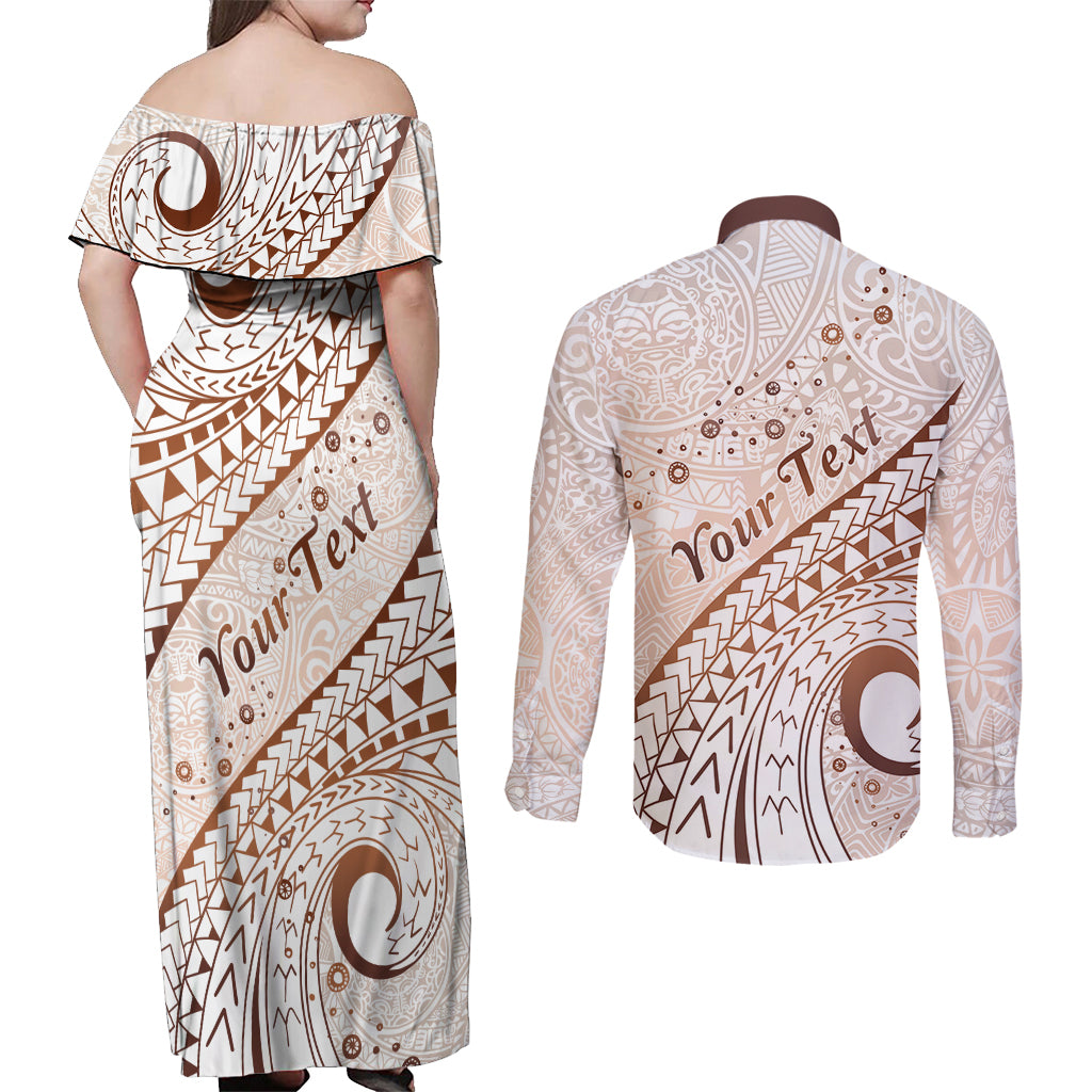 Pasifika Festival Couples Matching Off Shoulder Maxi Dress and Long Sleeve Button Shirt Vintage Tribal Pattern LT01 - Polynesian Pride