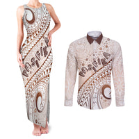 Pasifika Festival Couples Matching Tank Maxi Dress and Long Sleeve Button Shirt Vintage Tribal Pattern LT01 Brown - Polynesian Pride