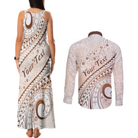 Pasifika Festival Couples Matching Tank Maxi Dress and Long Sleeve Button Shirt Vintage Tribal Pattern LT01 - Polynesian Pride
