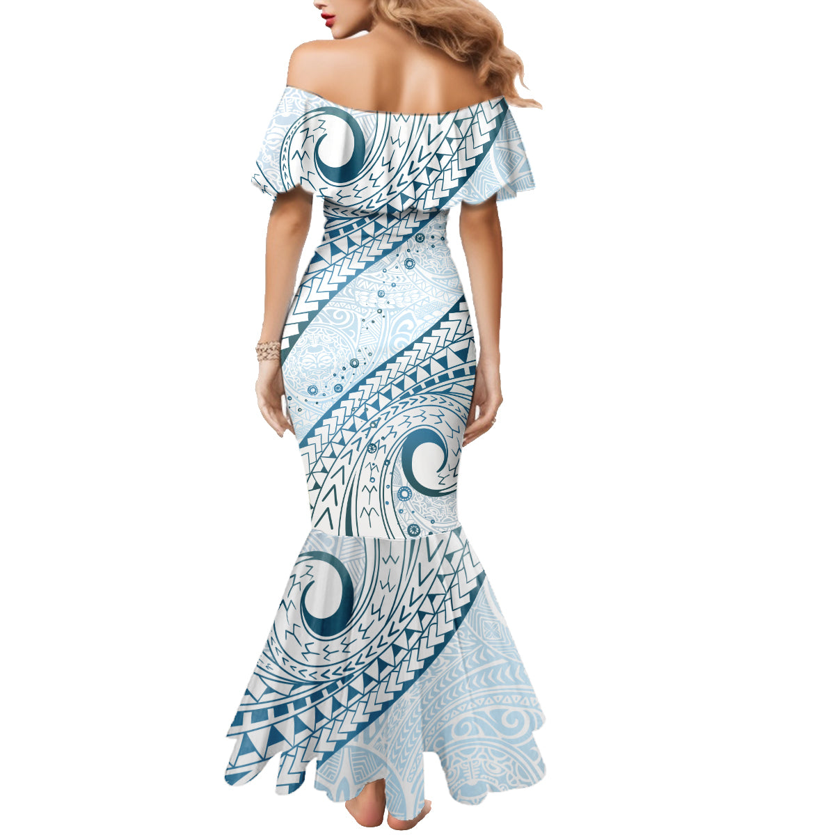 Pasifika Festival Family Matching Mermaid Dress and Hawaiian Shirt Tribal Pattern Blue Version LT01 - Polynesian Pride